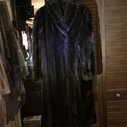 Beautiful Dark Brown Faux Fur Full Length Coat