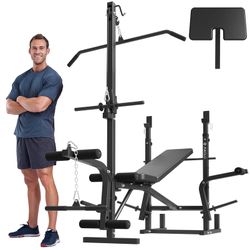 Mikolo 8 in 1 Olympic Weight Bench Set with Leg Extension and Leg Curl, Multi-Function Bench Press Set with Preacher Curl Pad and Chest Fly, Full-Body