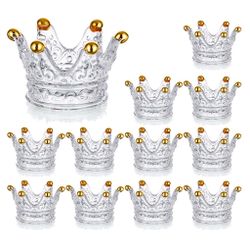 Crown Glass Tealight Candle Holder Set of 12 Votive Candle Holders for Wedding, Party and Home Decor (Gold Tips)