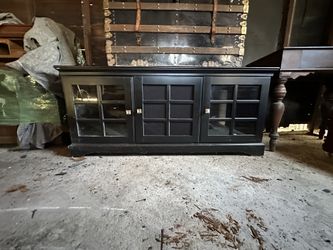Black TV Stand / Media Console with Glass Doors