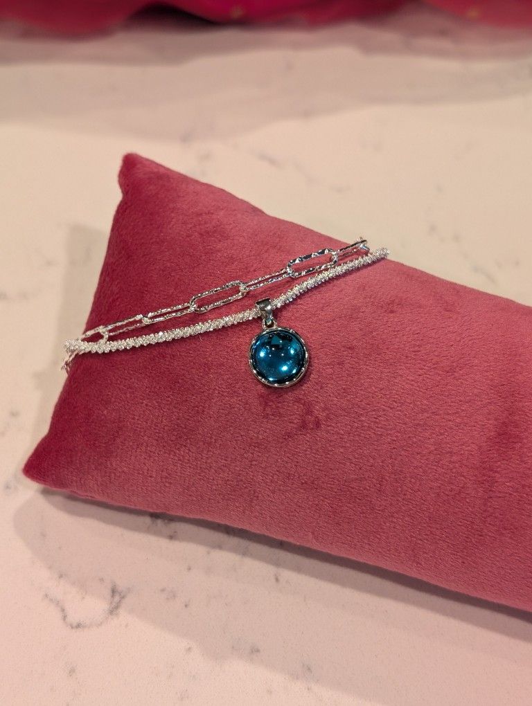 Sterling Silver Double Bracelet W/Turquoise Round Charm