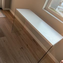 Modern White Top, Glass Legs Console Table 