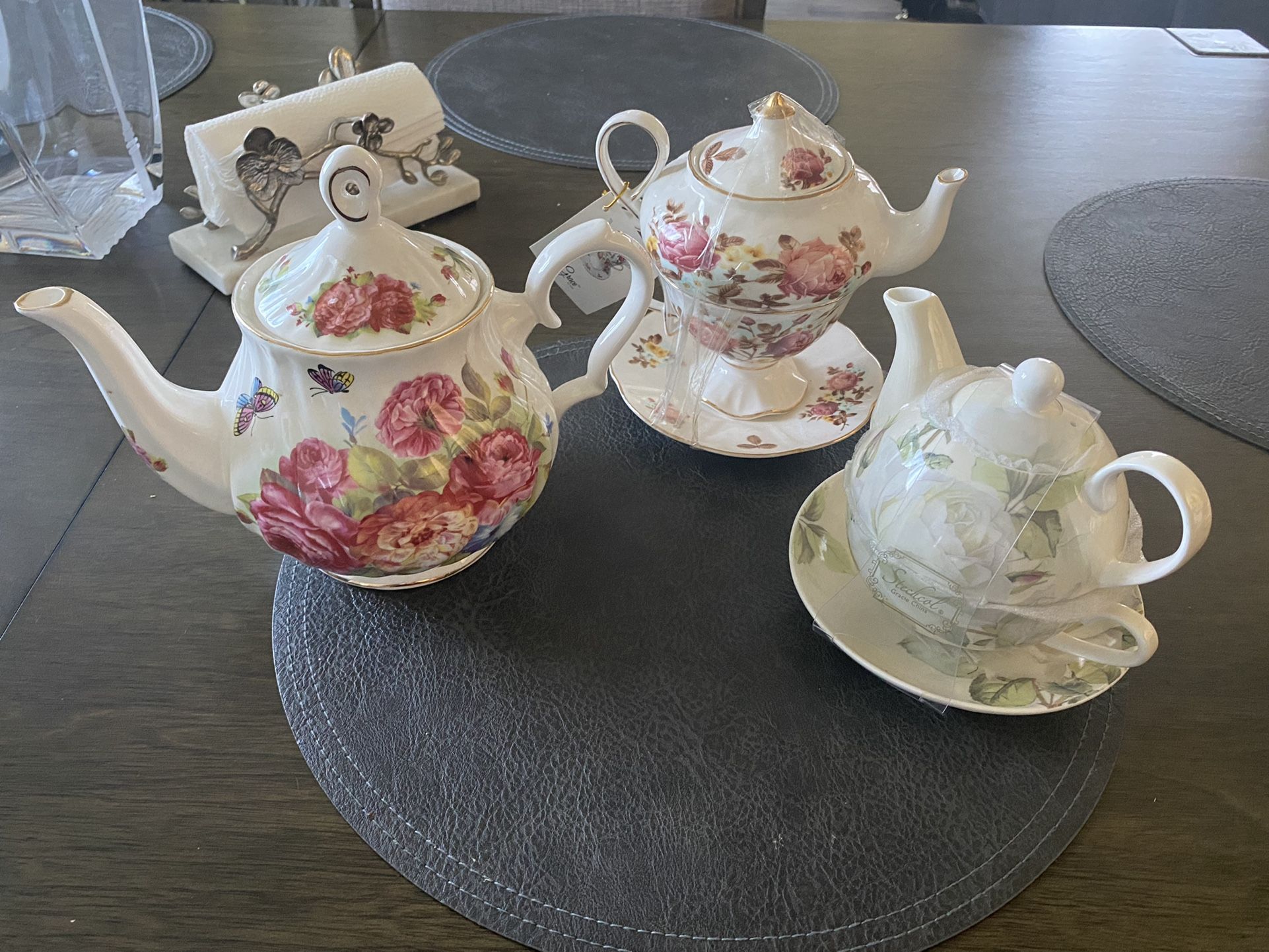 🫖 🌸 Beautiful Tea Party Tea Cup With Saucer And Pot Tea For One Sets Of Two And One Tea Pot By Graces Teaware And Stechol