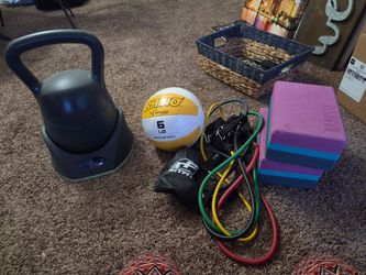 Home Gym Equipment Set - Adjustable Kettlebell, Medicine Ball, Resistance Bands, and Yoga Blocks