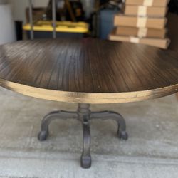 Wood Coffee Table W/ Cast Iron Base