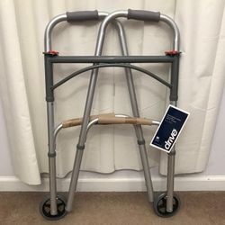 Drive Medical Folding Walker, Two Button w/ 5" Wheels