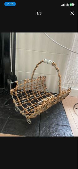 LOW PRICE MOVING- VINTAGE METAL RATTAN MAGAZINE HOLDER