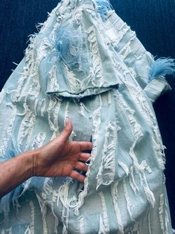Light Blue Fringe & Feather Trim Dress