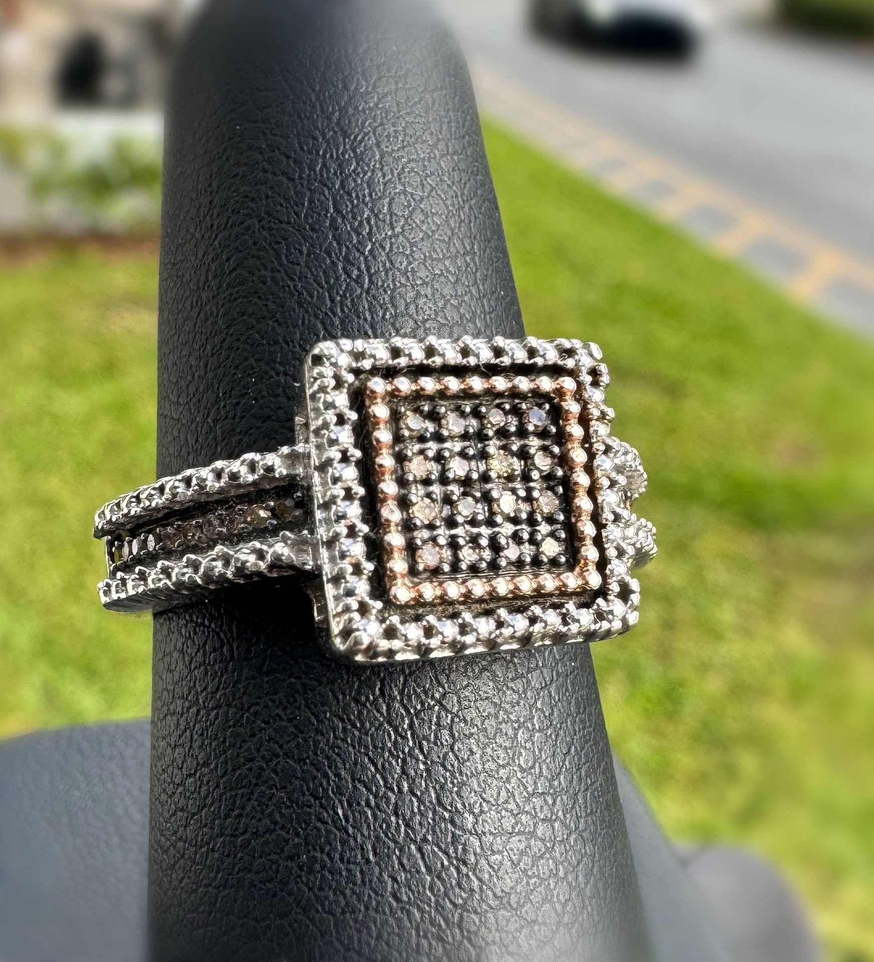 Jewelry .925 sterling silver gothic square natural champagne brown diamond 0.30CTW Ring size 7.50