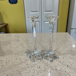 Pair 8” Cut-Glass Candle Holders