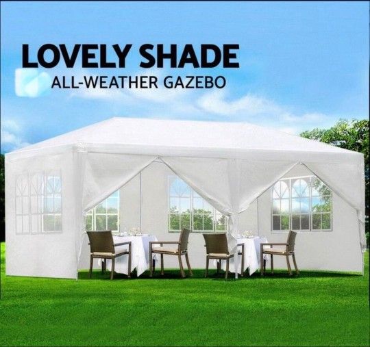 New10'x20' Outdoor Canopy Tent. White Gazebo Pavilion with 6 Side Walls