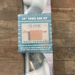 Lenape Classic White Porcelain 24" Towel Bar Set NIB