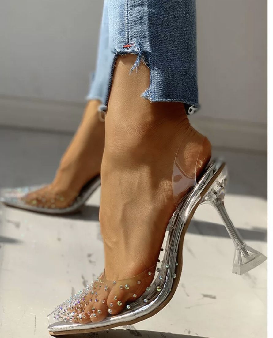 Sandal Pointed toe Toe High Studded Heels Slip-On Dress Shoes SIZE 6,7,8,9,10