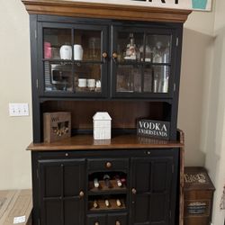 Black And Wood Hutch / Wine Cabinet 