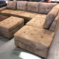 Heights Taupe Reversible Sectional with Storage Ottoman