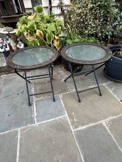 Set Of Outdoor Wicker Folding tables - Both $35