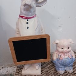 Pig Waiter/maitre D Statue With Chalkboard And Cookie Jar3