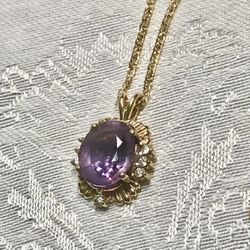 18KT Gold Bold Amethyst Pendant W/Diamonds