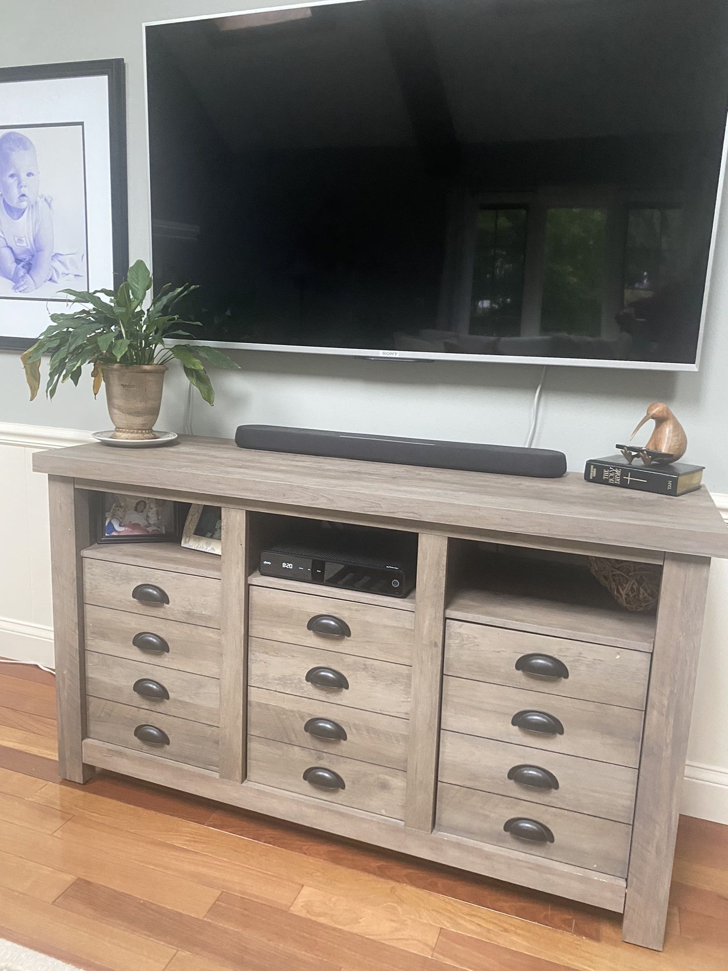 Entertainment Center / Tv Console In Grey Wash