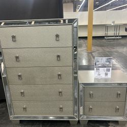 Beautiful Silver Mirrored Chest And Night Stand 