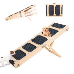 Adjustable Foldable Wood Ramp For Small Dog To Bed Couch Car Non Slip Surface   Length 33", Width 12" New condition 