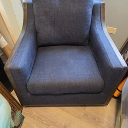 Navy Blue w/ Wood trim Swivel Chair