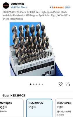 COMOWARE 29-Piece Drill Bit Set, High-Speed Steel HHS Black & Gold Oxide Finish
