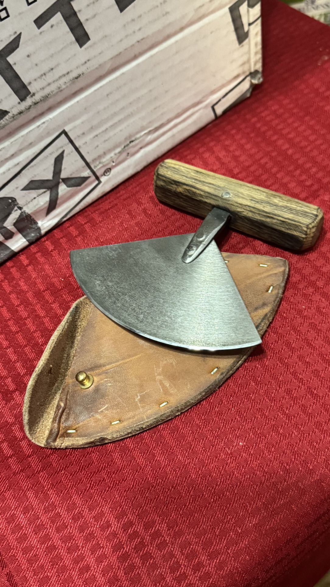 Handcrafted Ulu Knife with Wood Handle & Leather Sheath