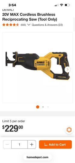 DEVALI 20V MAX Cordless Brushless Reciprocating Saw (Tool Only)