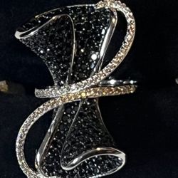 JTV Black Spinel & Silver  Gemstone Cluster 925 Silver ~ Stunning  Size 8 ~ NWT 