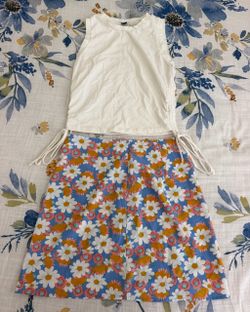 White Crop Top and Floral Skirt Set