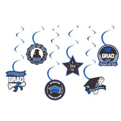 New Set of Blue & Black Graduation Party Ceiling Hang Streamer Decorations