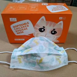 50 Print Face Masks for Kids Disposable Breathable Face Cat Cartoon Print Facemask School Daily Full 