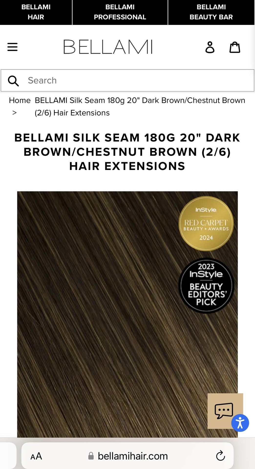 BELLAMI SILK SEAM 180G 20" DARK BROWN/CHESTNUT BROWN (2/6) HAIR EXTENSIONS