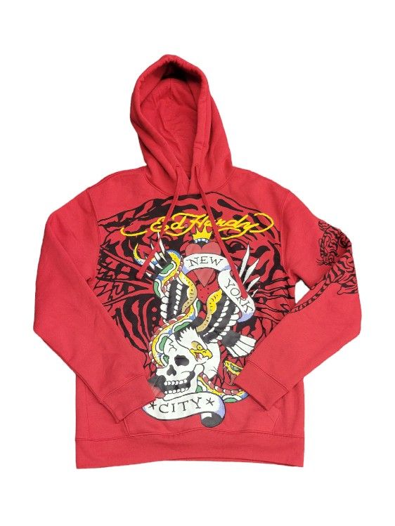 ED Hardy Red Skull Graphic Tiger New York City Tattoo Pullover Hoodie