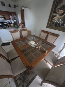 Wood and Glass Dining Table with 8 Chairs