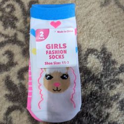 Llama Girls Fashion Socks Size 11-3 Pink Stripe 2 Pack Low Cut