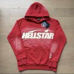 Red Hellstar Hoodie Acid Washed