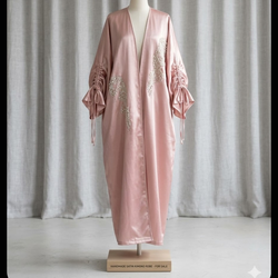 Elegant Pink Satin Beaded Kimono / Abaya - Perfect for Eid!