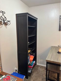 Dark wood shelves