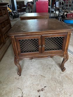 French Provincial Wood End Table with Cabinet