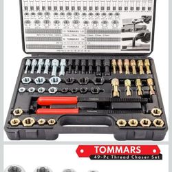 TOMMARS 49-Piece Thread Chaser Set Repair Kit, UNC UNF & Metric with Taps, Dies, and Thread Files for Rethreading and Restoration