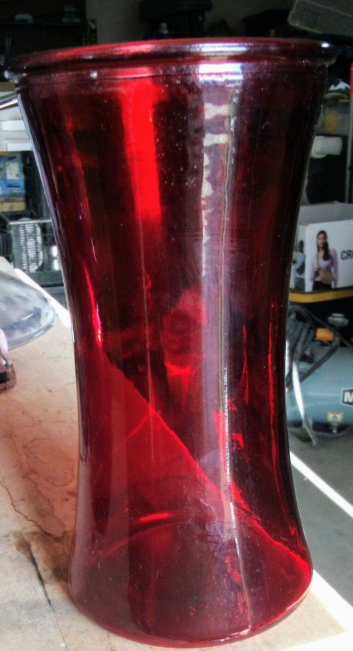 Art Glass Vase Ruby Red Clear 8in Vase Flower Home Decoration Table Decoration