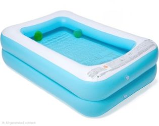 CHICLIST Inflatable Kiddie Pool, 61x42x18 Inch Rectangular,blue