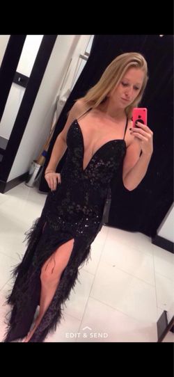 Bebe Black Sequin Evening Gown with Feather Detail – Size -2