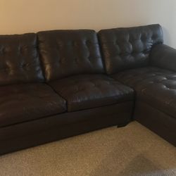 Brown Genuine Leather Sectional Couch made in USA Hi