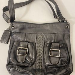 Tignanello Signature Metallic Pewter Gray Leather Shoulder Bag
