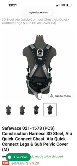 Safewaze 021-1578 (PCS) Construction Harness 3D Steel, Alu Quick-Connect Chest, Alu Quick-Connect Legs & Sub Pelvic Cover (M). Brand New! $100