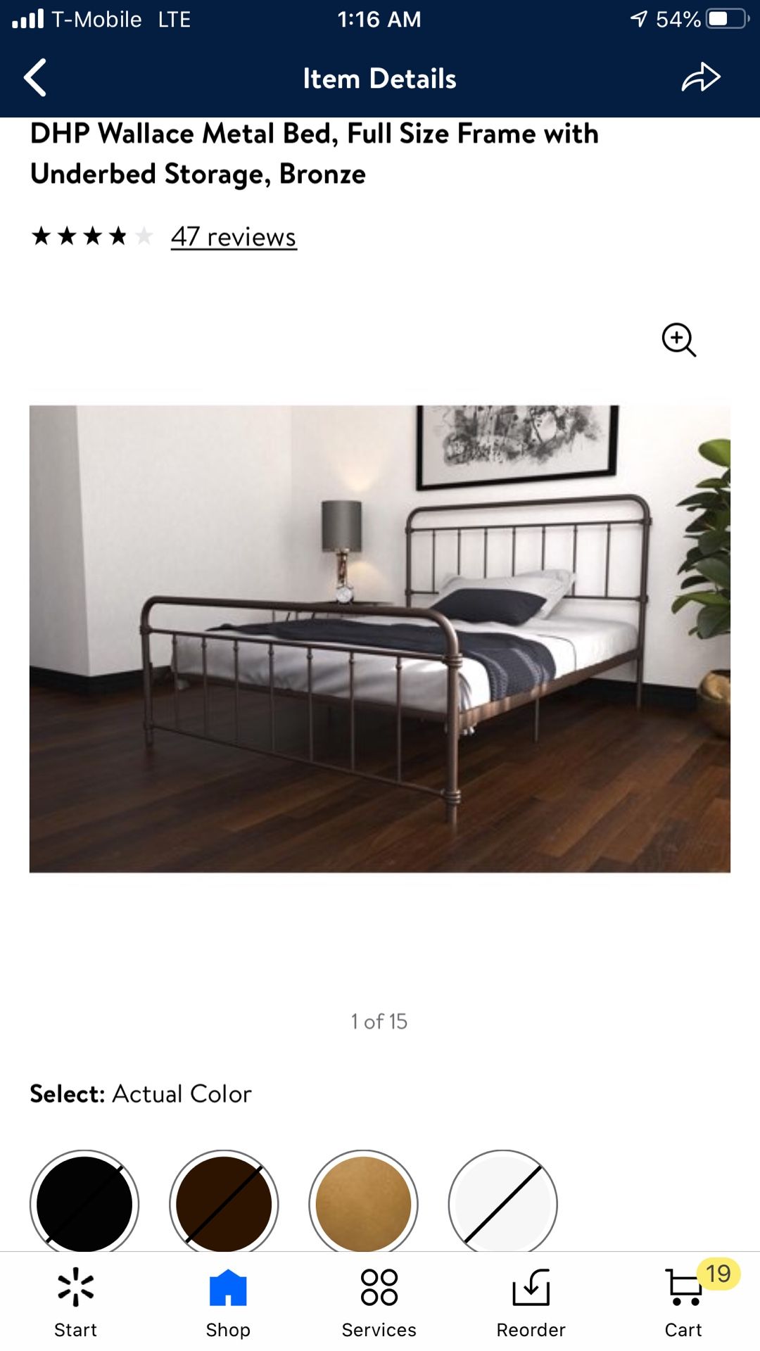 DHP Wallace Metal Bed, King Size Frame with Underbed Storage, Bronze