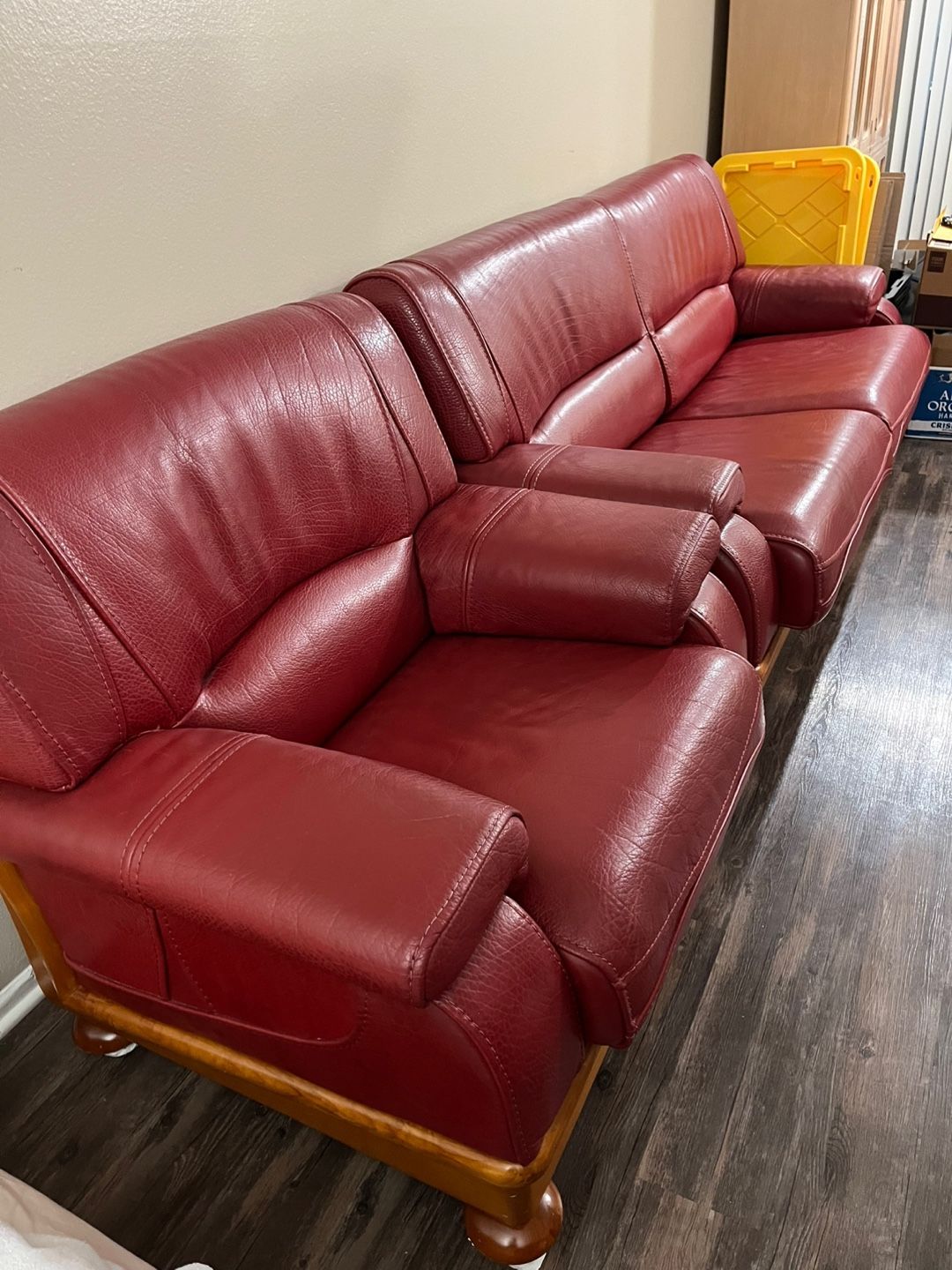 Premium Burgundy/Red Leather Sofa Set